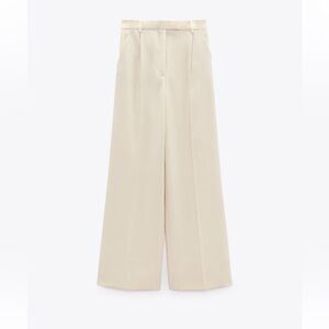 ZARA ecru ivory wide leg high waisted trousers size L